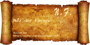Néder Ferenc névjegykártya